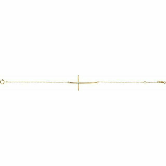 Genuine Aquamarine Sideways Cross Bracelet In 14K Yellow Gold