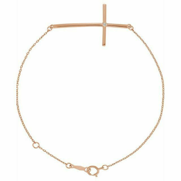 Diamond Sideways Cross Bracelet In 14K Rose Gold