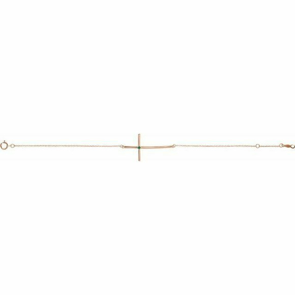 Emerald Sideways Cross Bracelet In 14K Rose Gold