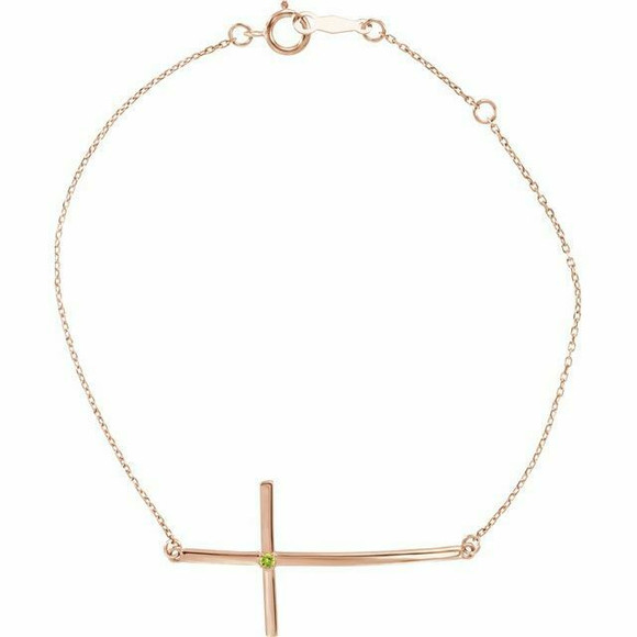 Peridot Sideways Cross Bracelet In 14K Rose Gold