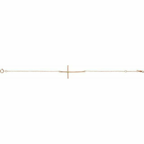 Peridot Sideways Cross Bracelet In 14K Rose Gold