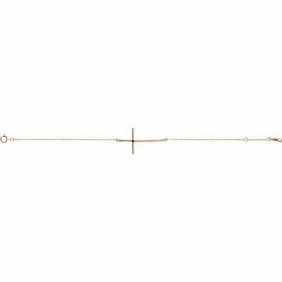 Blue Sapphire Sideways Cross Bracelet In 14K Rose Gold