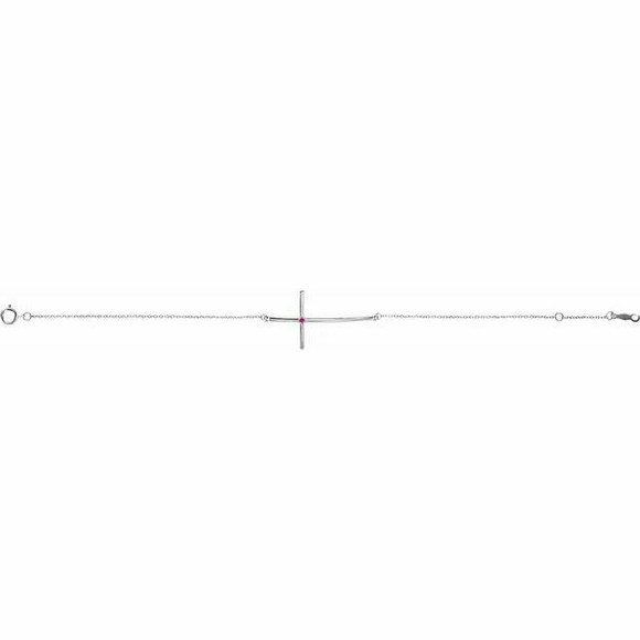 Imitation Pink Tourmaline Sideways Cross Bracelet In 14K White Gold