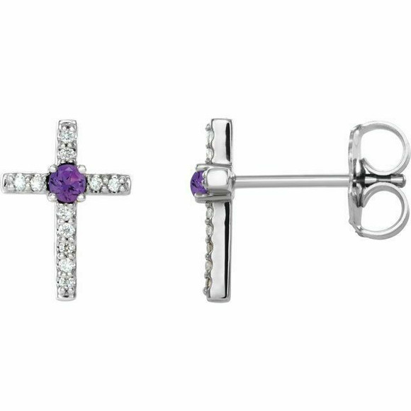 Amethyst & .06CT Diamond Cross Earrings In Platinum