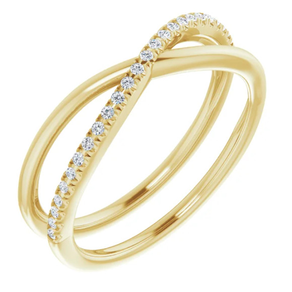 This unique criss-cross diamond ring is marvelously crafted in 14k yellow gold. Diamonds are G-H in color and I1 or better in clarity.

With a unique style for her this diamond cris cross ring are unlike any other. Add this fine jewelry item to your collection today.