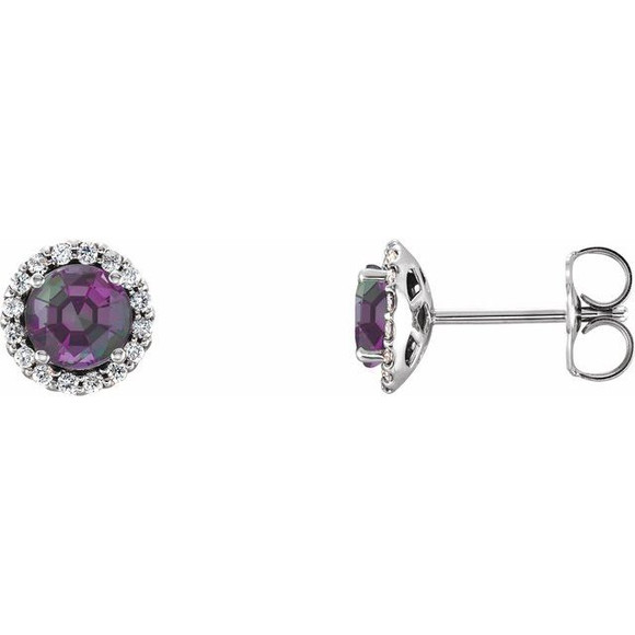 Mesmerizing with magical color, this pair of lab-grown alexandrite and diamond earrings make a stylish statement.