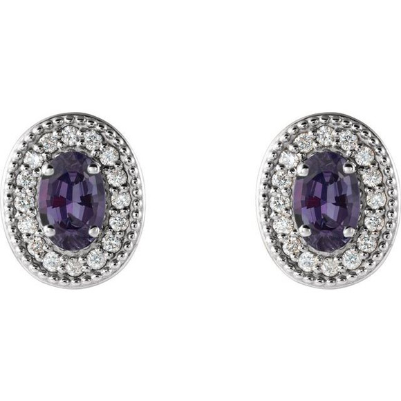 Mesmerizing with magical color, this pair of lab-grown alexandrite and diamond earrings make a stylish statement.