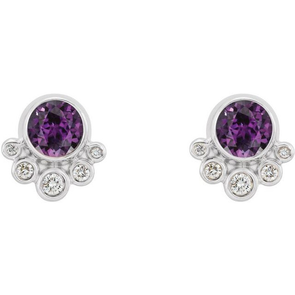 Mesmerizing with magical color, this pair of lab-grown alexandrite and diamond earrings make a stylish statement.