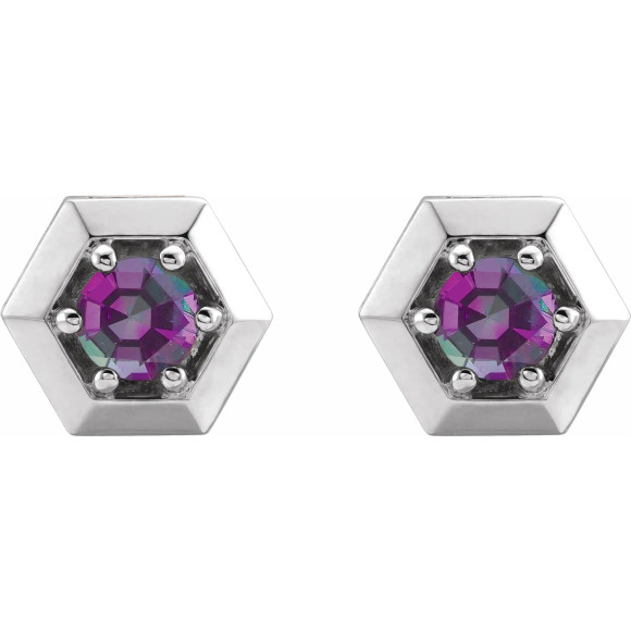 Mesmerizing with magical color, this pair of lab-grown alexandrite earrings make a stylish statement.