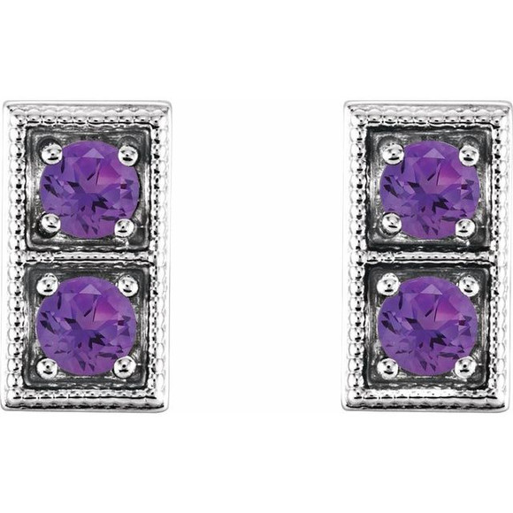 Add a splash of delightful color to your lobes with these platinum earrings adorned with sparking amethyst stones