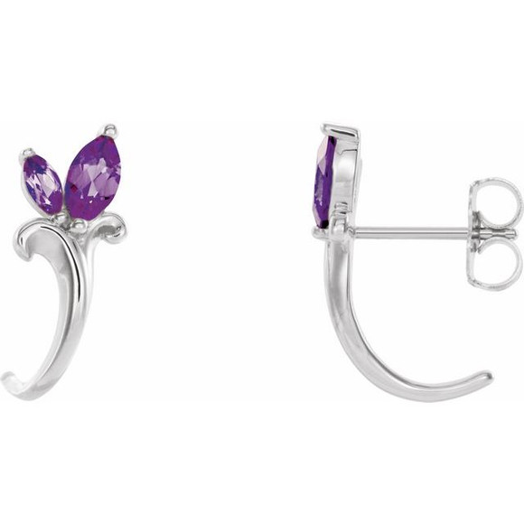 Add a splash of delightful color to your lobes with these platinum earrings adorned with sparking amethyst stones