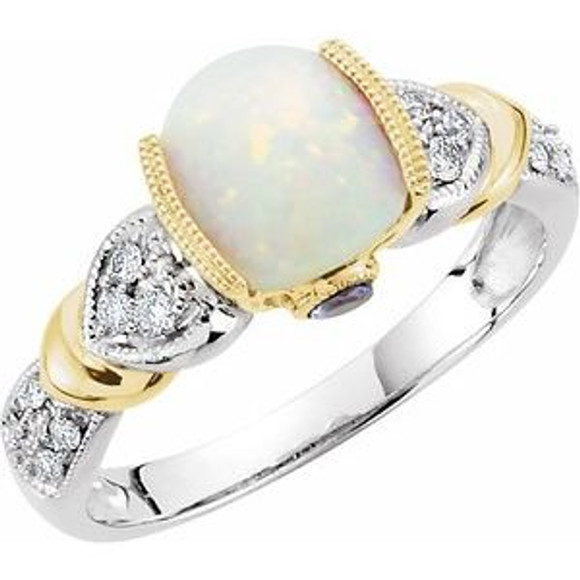 Express your love with this beautiful white opal, tanzanite & Diamond ring.