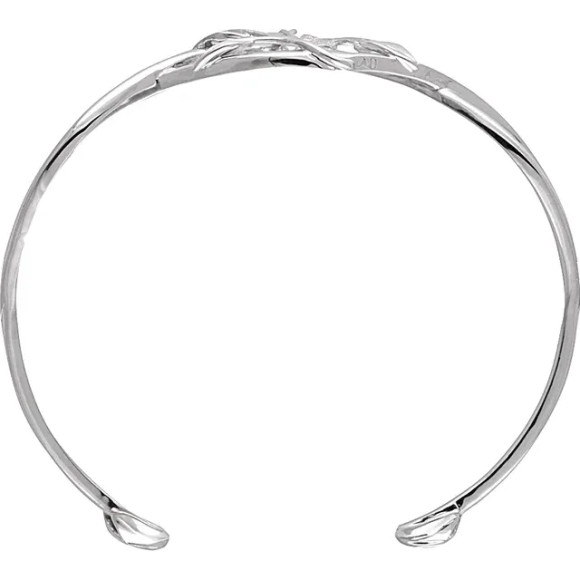 This 14K white gold Diamond Infinity-Inspired Cuff Bracelet with Leaf Design.