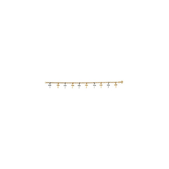 7 inch White and Yellow Gold Two-Tone Cross Bracelet.