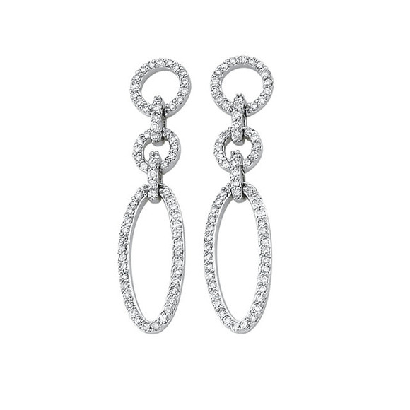 Don't just seek the limelight; go out there and take it the next time you attend a formal event. This pair of diamond drop earrings in white gold will enable you to do just that effortlessly. Trust us; this pair of earrings cannot be described as understated, humble or shy. The diamonds are all exemplary. Are you sure you can handle this much glamour?

    A design that will command attention effortlessly at any formal event.
    134 brilliant round cut diamonds.
    Built to last—the highest quality materials impeccably crafted.
    Ideal for stealing the limelight rather than seeking it.
    An incredible value for the lowest price.

This pair of 5/8 CTW Diamond Drop Earrings in 14K White Gold features 134 round cut diamonds with a H-I color rating and I1 clarity. Carat total weight: 0.55.