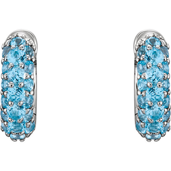 Sparkling and elegant, Swiss Blue Topaz earrings are a thoughtful look for December birthday girl. A magical look she's certain to adore, these earrings secure comfortably with hinged backs.