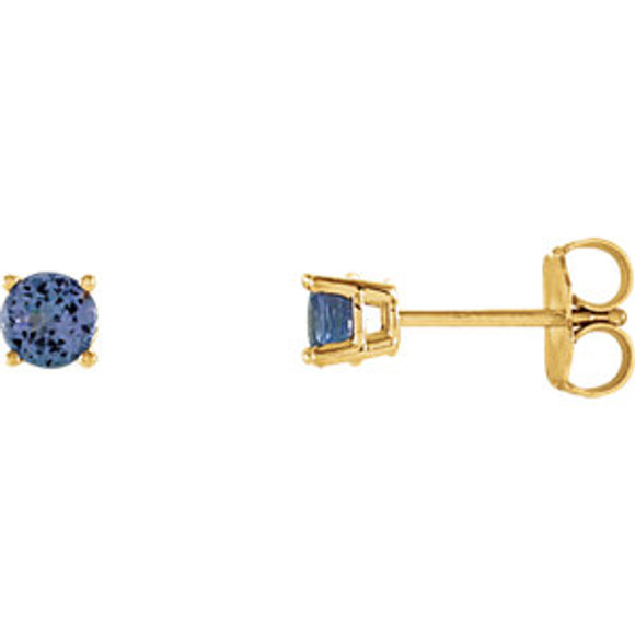 Classic and sophisticated, these tanzanite stud earrings are a lovely look any time. Fashioned in sleek 14K yellow gold, each earring features a 4.0mm round blue tanzanite in a durable four-prong setting. Polished to a brilliant shine, these earrings secure comfortably with friction backs.