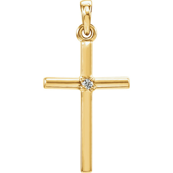 Inspiring and eye-catching, this sparkling genuine white sapphire pendant in 14k yellow gold measures 22.65x11.40mm and has a bright polish to shine.