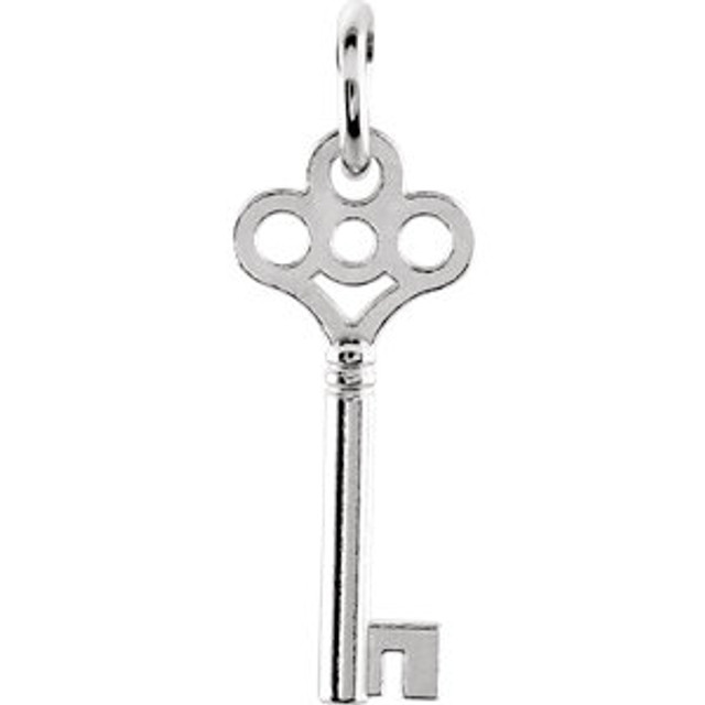 Key Charm with Jump Ring measures 24.00x08.25mm and has a bright polish to shine.