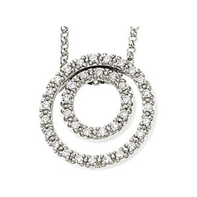 This 1/4 ct. tw. diamond concentric circles 18" necklace in 14kt white gold offers a great look and flawless design. Surely a beautiful necklace that belongs in every collection. Simple yet seductive, this piece shines with diamond. This necklace is simple yet stunning, captivating like no other.