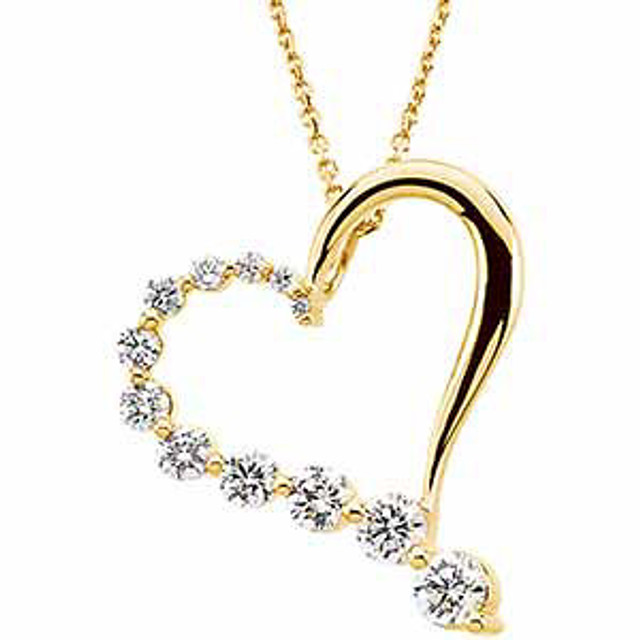 This elegant 14k white gold necklace features a heart adorned with sparkling round cut diamonds. Diamonds are 1ctw and I1 or better in clarity. Polished to a brilliant shine.