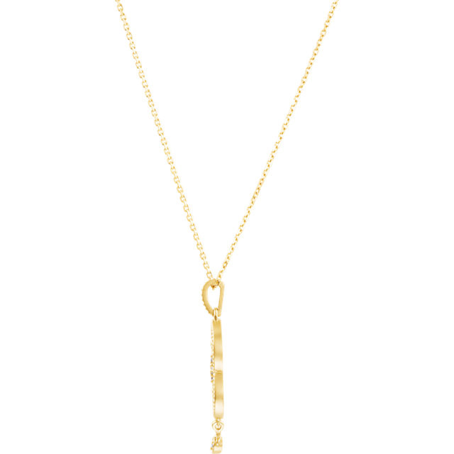 Granulated Design 18" Necklace In 14K Yellow Gold and measures 29.90x12.30mm. Diamonds are .08 ct. tw, G-H in color and I1 or better in clarity. Polished to a brilliant shine.
