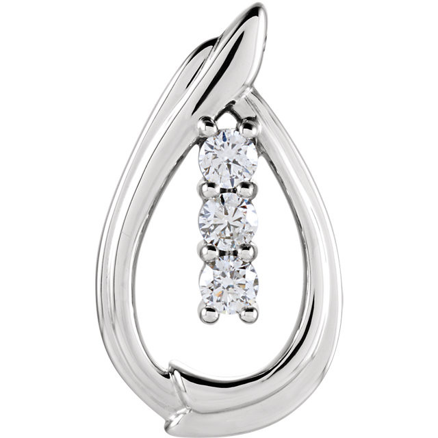 Three 3.40 mm Vertically Oriented Diamonds Framed by an Open Pear 14k Gold Frame in This Fabulous 3-Stone Diamond Pendant With 1/2 carat of Diamonds. Choose 14k White, Rose or Yellow Gold.