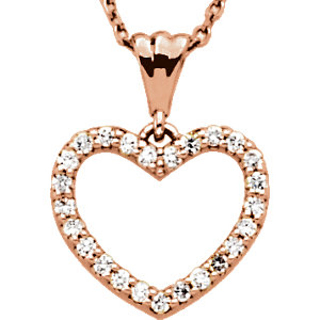 Altogether amazing, the 1/4 ct. tw. diamond 18" heart necklace in 14kt rose gold is just the right piece. Surely a beautiful necklace that belongs in every collection. This exquisite piece is beautifully crafted in brilliant 14kt rose gold for a stunning impression. This necklace is simple yet stunning, captivating like no other.