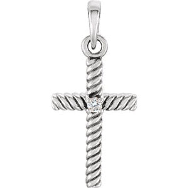 Diamond Rope Design Cross Pendant In Platinum measures 18.9x8.65mm and has a bright polish to shine.