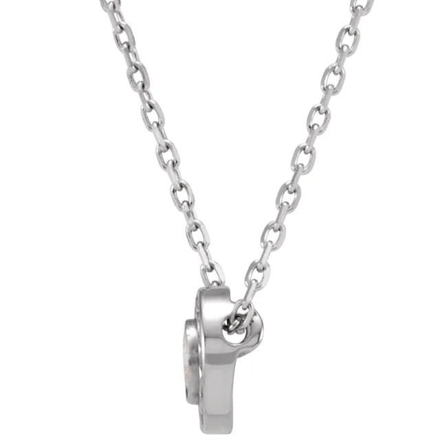 A beautiful diamond is set in this elegant pendant style that glides smoothly along a lustrous diamond cut cable chain.