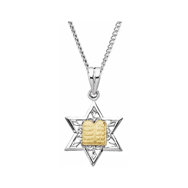 Star of David Pendant in sterling silver/14K yellow gold has an elegant yet substantial design and measures 19.92x14.9mm. Polished to a brilliant shine.