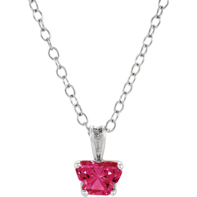 Perfect for your little one, this 14K White Gold 14" necklace is designed with one butterfly-shaped ruby-colored cubic zirconia stone.