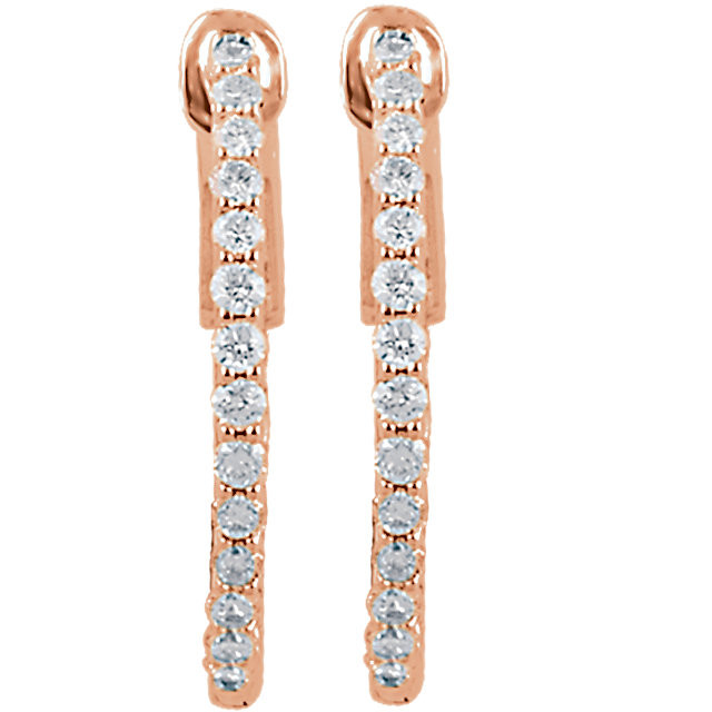 Classic in style, these diamond hoop earrings feature round diamonds prong-set throughout the 14k rose gold settings.