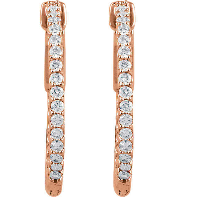 Classic in style, these diamond hoop earrings feature round diamonds prong-set throughout the 14k rose gold settings.