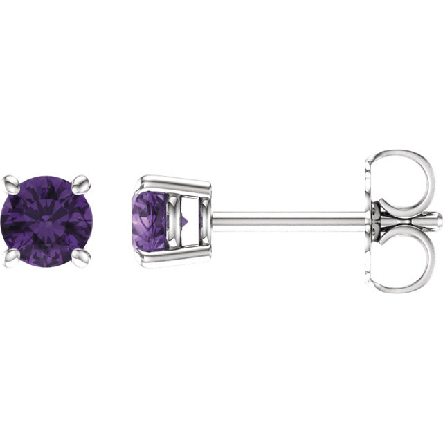 Sparkling and timely, these hand-selected gemstone earrings feature vivid purple amethyst gemstones set in 14k white gold four-prong settings.