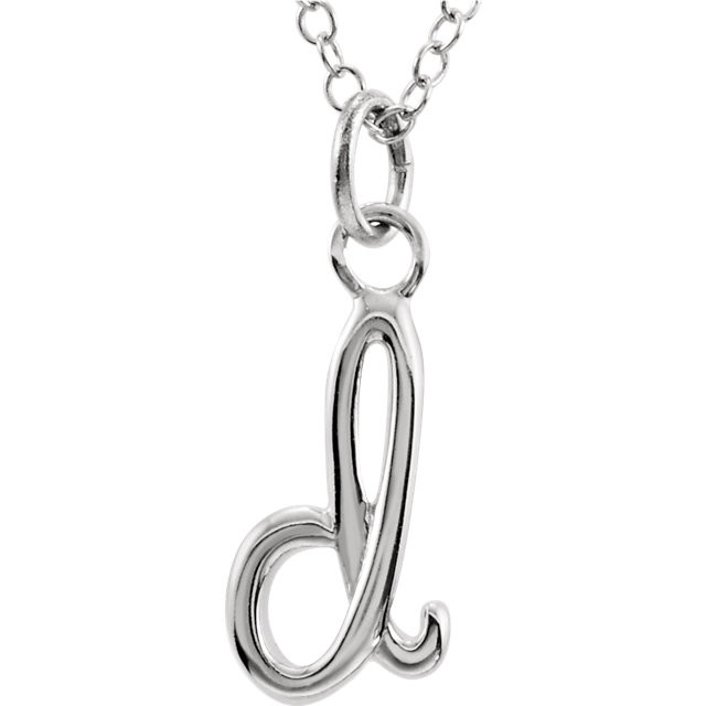 Express your individuality with this beautiful, lower case script initial necklace rendered in polished 14k gold. The petite pendant is approximately 6.50mm in width. The 1.3mm open cable chain closes with a lobster clasp and is 18 inches in length.