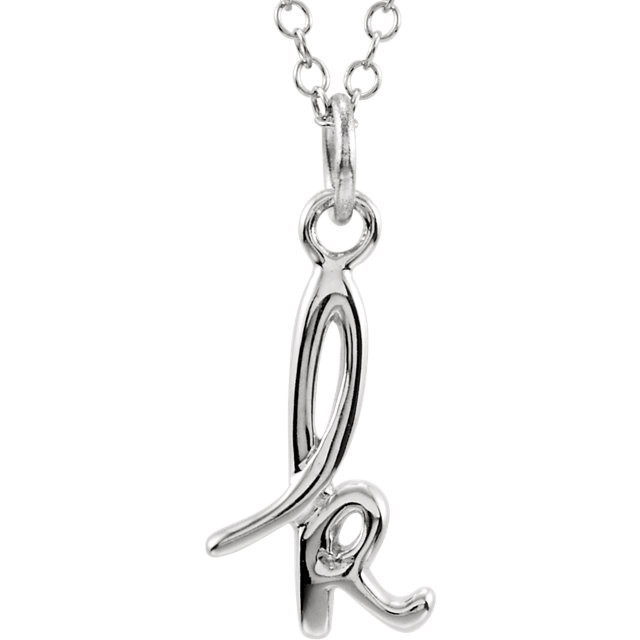 Express your individuality with this beautiful, lower case script initial necklace rendered in polished 14k gold. The petite pendant is approximately 7.80mm in width. The 1.3mm open cable chain closes with a lobster clasp and is 18 inches in length.