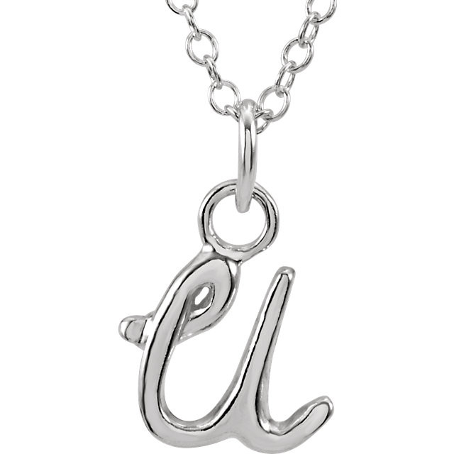 Express your individuality with this beautiful, lower case script initial necklace rendered in polished 14k gold. The petite pendant is approximately 9.30mm in width. The 1.3mm open cable chain closes with a lobster clasp and is 18 inches in length.