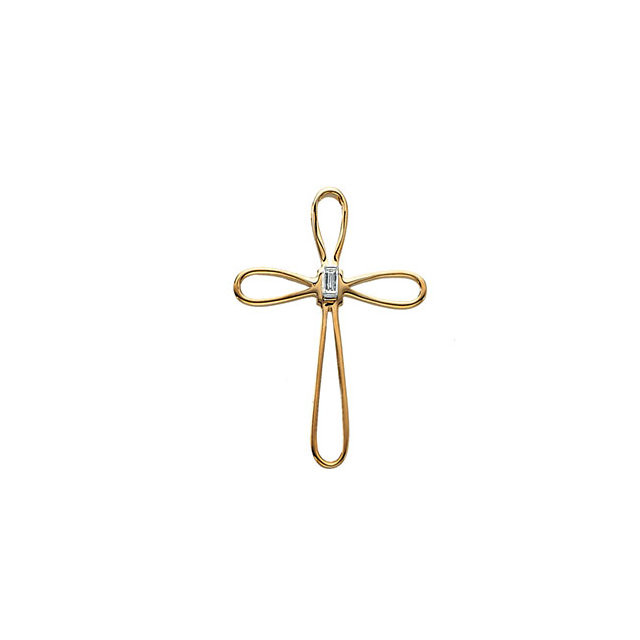 A sweet and shining expression of your faith, this delightful diamond cross pendant in 14k yellow gold is also a meaningful statement of style. Polished to a brilliant shine. Chain sold separately!