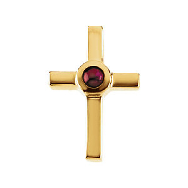 Ruby cross pendant in 14K yellow gold has an elegant yet substantial design. Pendant measures 18.00x12.00mm and has a bright polish to shine. Chain sold separately!