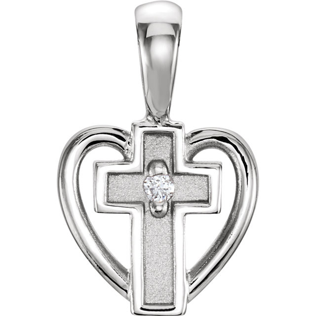 Grace yourself with this beautiful diamond pendant. A heart and cross design adorned with a round-cut diamond creates a heartfelt look. 