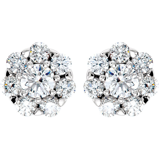 Exceptional brilliance of enormous proportions. Slightly domed to catch light from every direction, these diamond cluster earrings make a stunning impression at first and second glance.