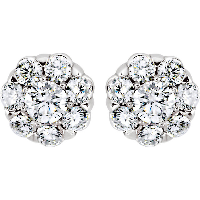 Exceptional brilliance of enormous proportions. Slightly domed to catch light from every direction, these diamond cluster earrings make a stunning impression at first and second glance.