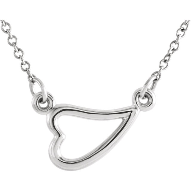 Heart Shaped Necklace in 14k white gold that Comes with an Adjustable Chain 16-18". Polished to a brilliant shine.