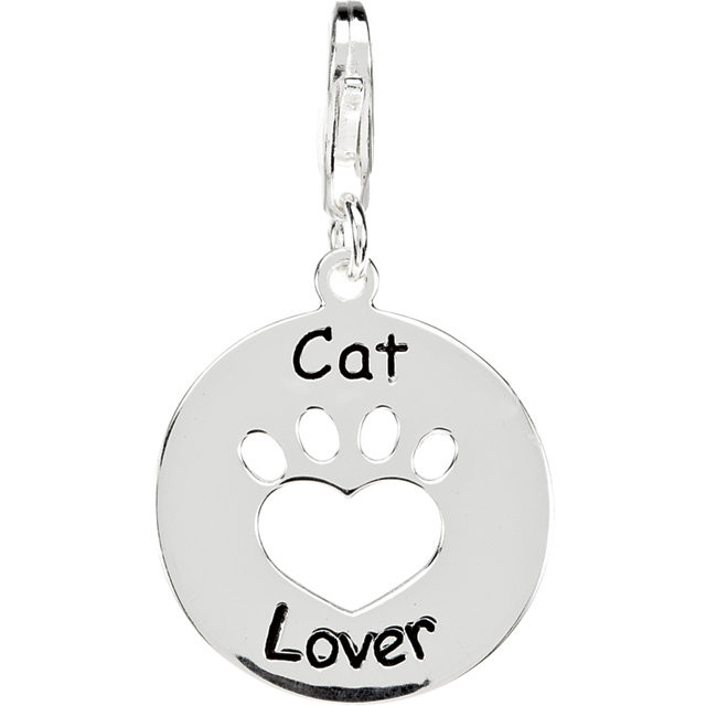 Heart U Back™ Cat Lover Paw Charm In Sterling Silver. The pendant is 19.89mm in size. The Heart U Back Collection of jewelry has been uniquely designed and created to express the heart-warming bond between pet and the pet owner. Polished to a brilliant shine.