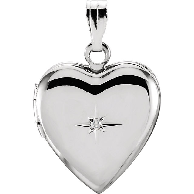 Shimmering style. Featuring a diamond accent, and shiny and satin finishes, this heart locket is simply sleek.