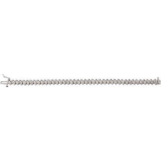 Experience formal elegance in a 3 1/3 ct. t.w. diamond tennis bracelet. This stylish beauty sparkles with round diamonds to marvelous effect. 14kt white gold bracelet. 