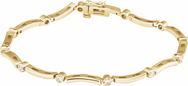 This gorgeous bracelet, hand set with 12 brilliant diamonds and 14k yellow gold, is sure to turn heads with its delicate design and classic appeal.