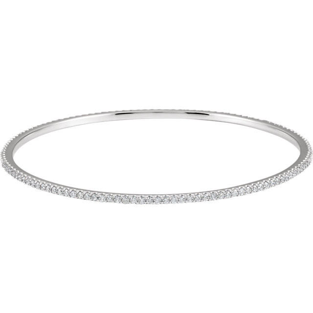 Elegant 14Kt white gold diamond bangle bracelet featuring a sparkling display of white round diamonds. Total weight of the diamonds is 2.00cts. Total weight of the gold is 10.03 grams.