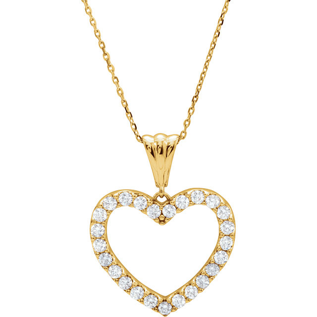 The 1/2 ct. tw. diamond 18" heart necklace in 14kt yellow gold showcases an enchanting design with a dash of flash. This necklace is sure to impress. Intricate design and amazing detail complemented by the 14kt yellow gold. This magnificent piece sparkles with shimmering diamond. 1/2 ct. This necklace undeniably a fashion-forward look and masterfully crafted with a bright polished shine.